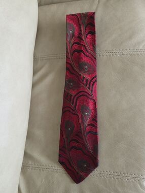 Silk 100% Men's Red Peacock Feather Pattern Tie Carnaval De Venise Made In Italy